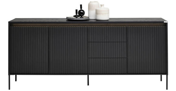 SIDEBOARD Schwarz Einlegeböden, Beleuchtung  - Schwarz, Design, Holzwerkstoff (192/82/40cm) - Hom`in