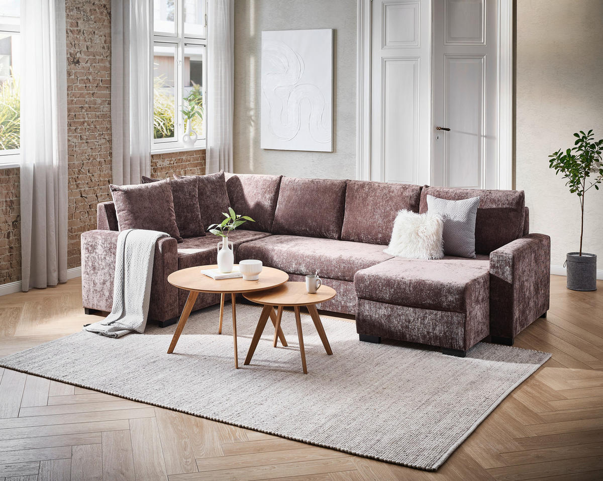 WOHNLANDSCHAFT Dunkelbraun Chenille  - Dunkelbraun/Schwarz, KONVENTIONELL, Kunststoff/Textil (183/311/140cm) - Ti'me