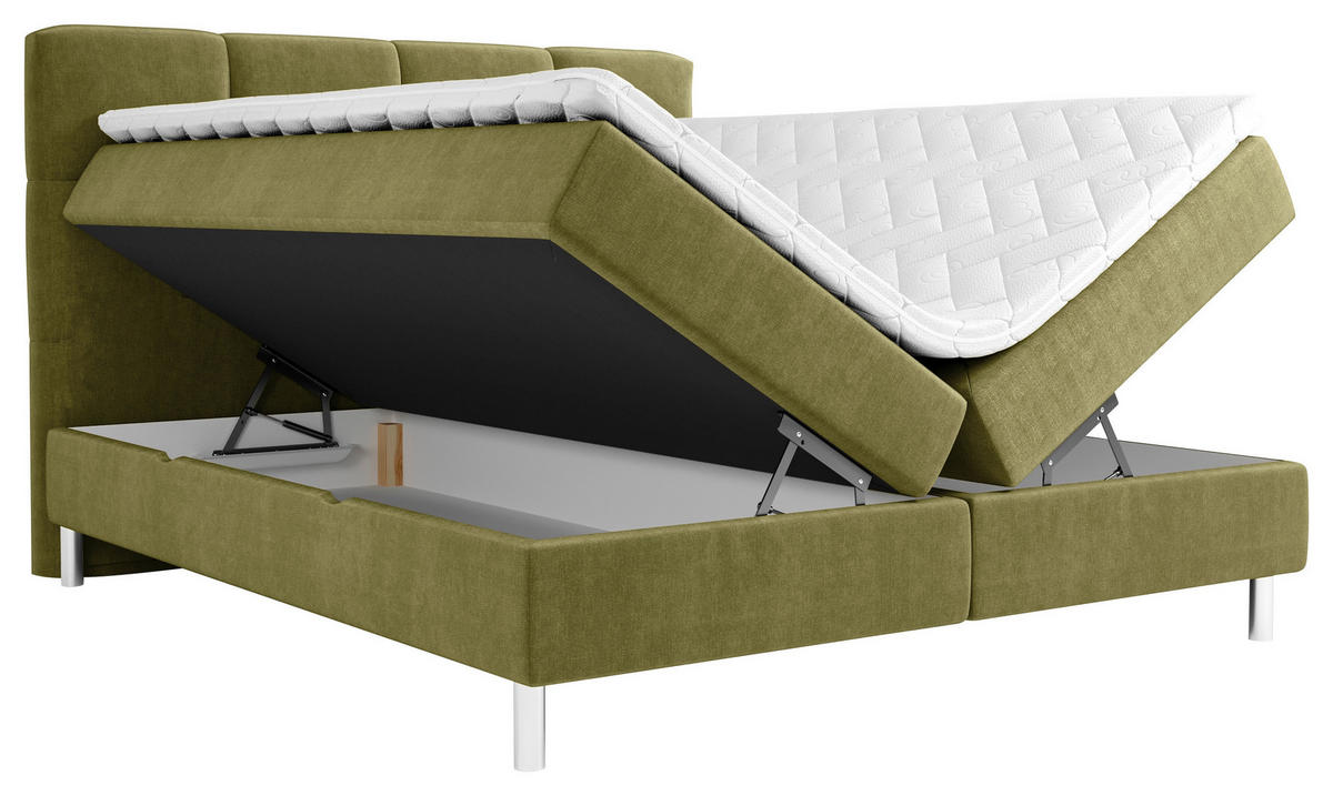 BOXBETT 160/200 cm  in Olivgrün  - Chromfarben/Olivgrün, Modern, Holz/Holzwerkstoff (160/200cm) - Esposa
