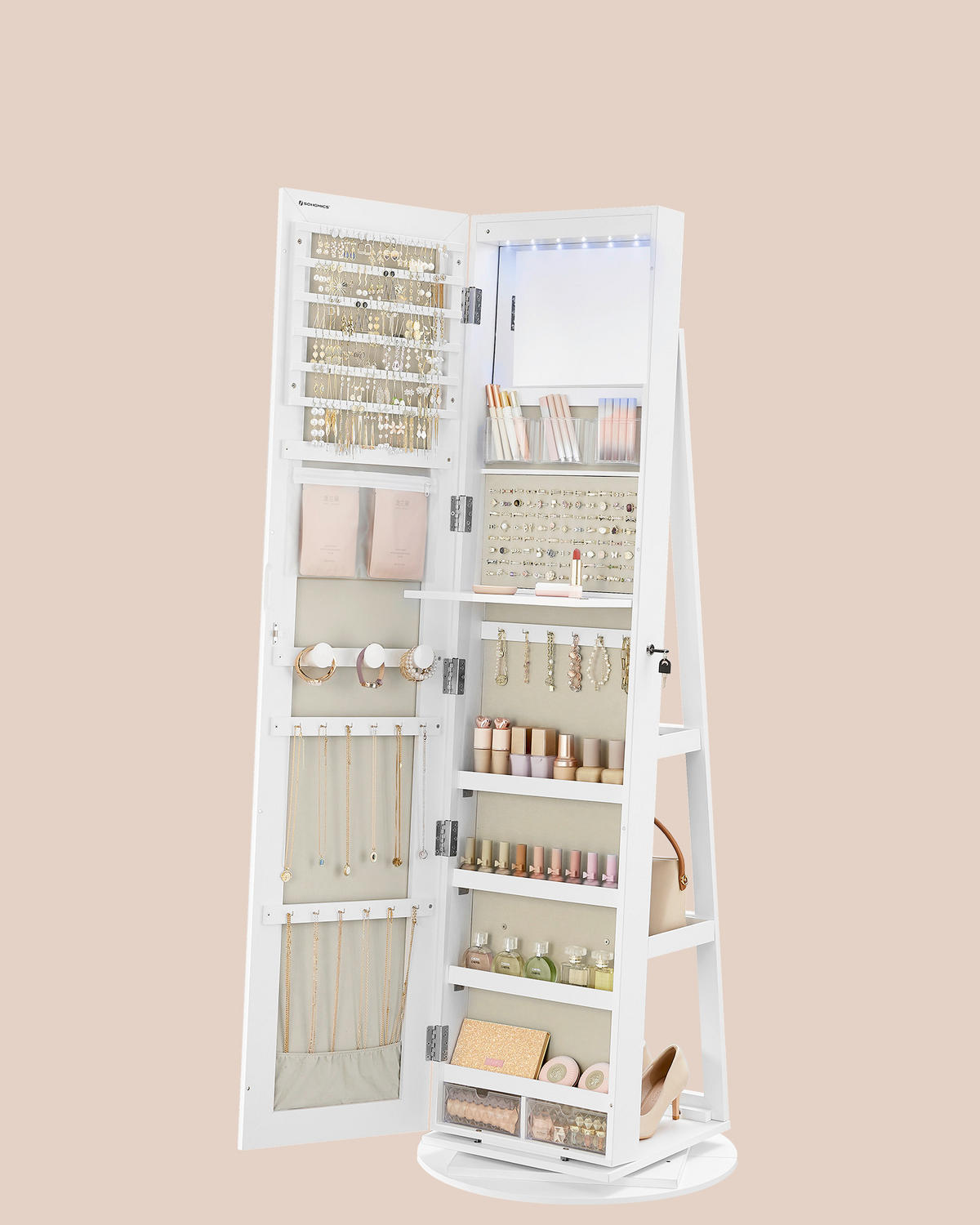 SCHMUCKSCHRANK - Transparent/Graubraun, Trend, Glas/Holzwerkstoff (54,5/162/54,5cm) - Boxxx