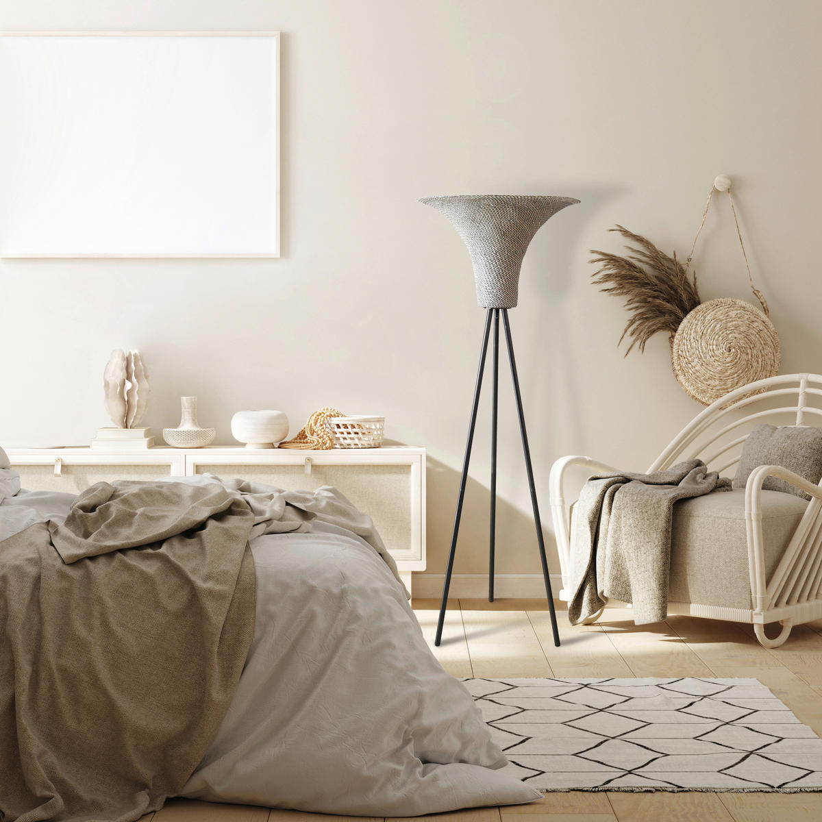 STEHLEUCHTE  55/152/55 cm   - Schwarz/Naturfarben, Design, Kunststoff/Metall (55/152/55cm) - P & B