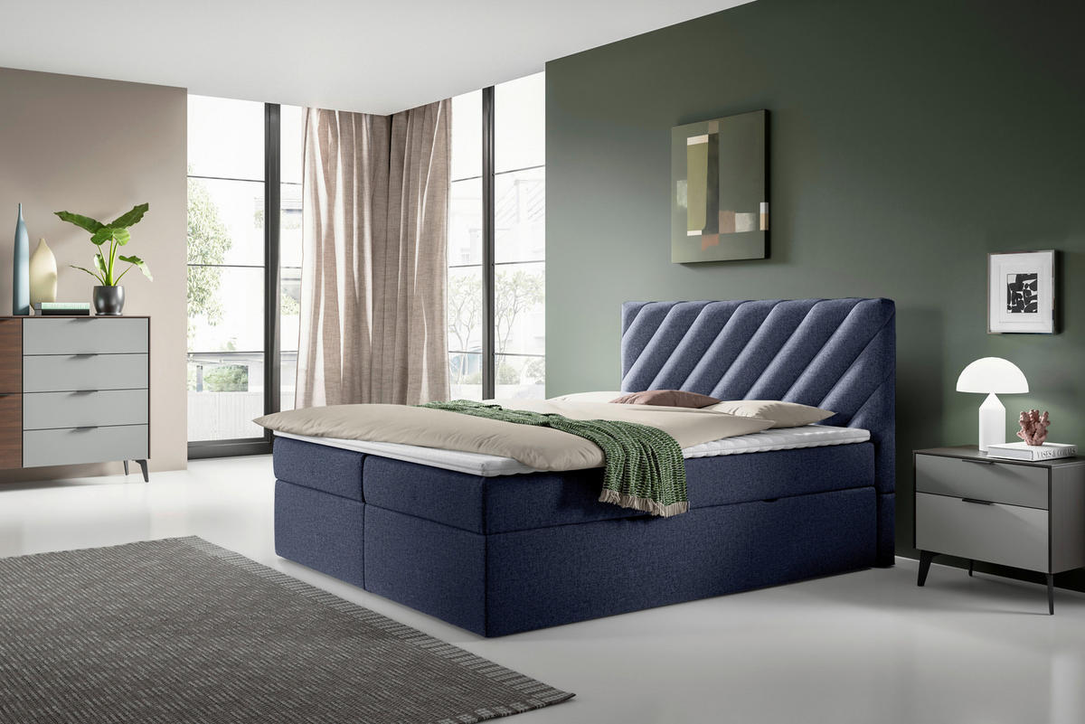 BOXBETT 140/200 cm  in Blau  - Blau/Schwarz, Modern, Textil (140/200cm) - MID.YOU