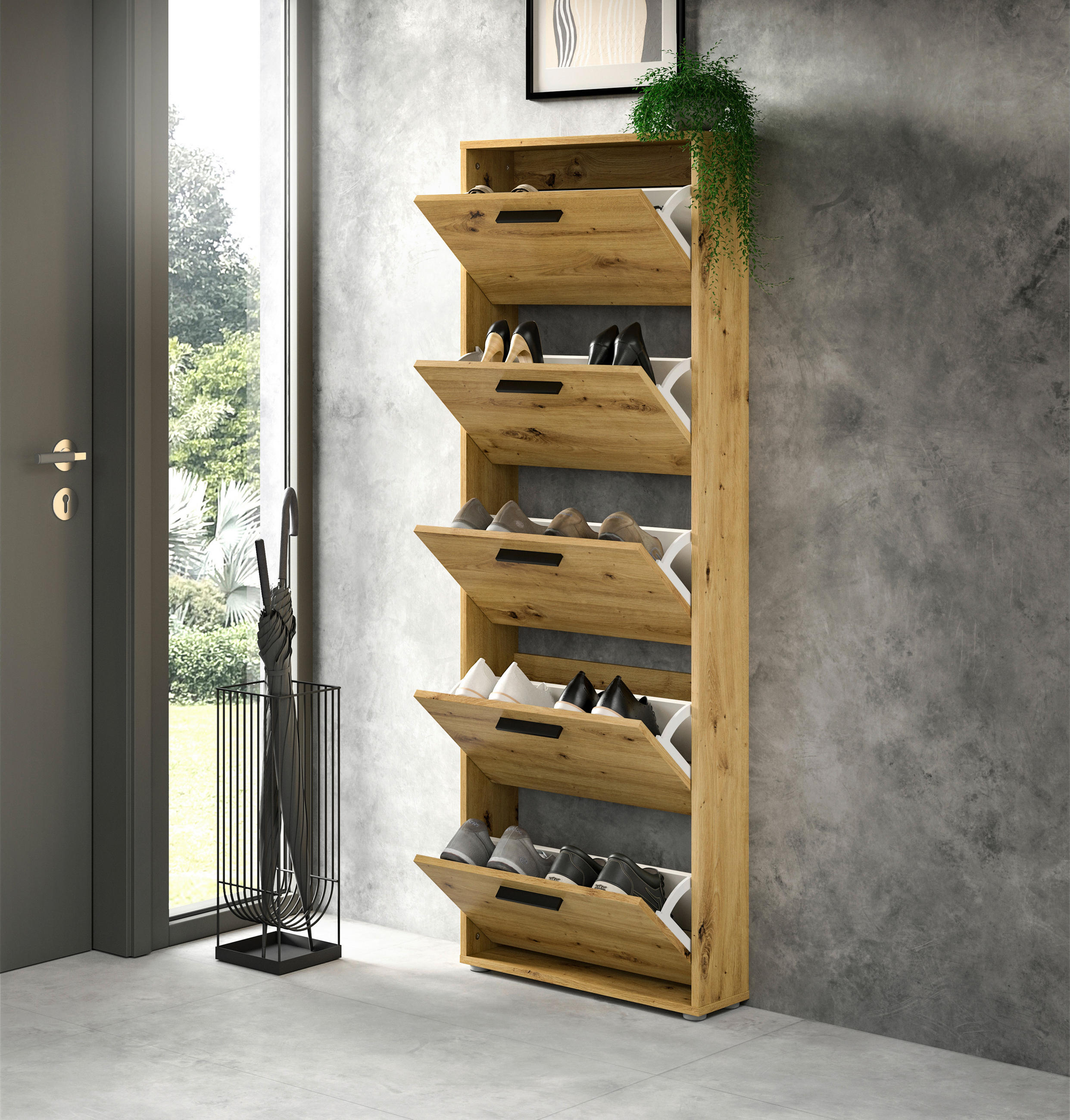 BILLENŐS CIPŐSSZEKRÉNY 59/169/17 cm  - ezüst/fekete, Design, műanyag/faalapú anyag (59/169/17cm) - Carryhome