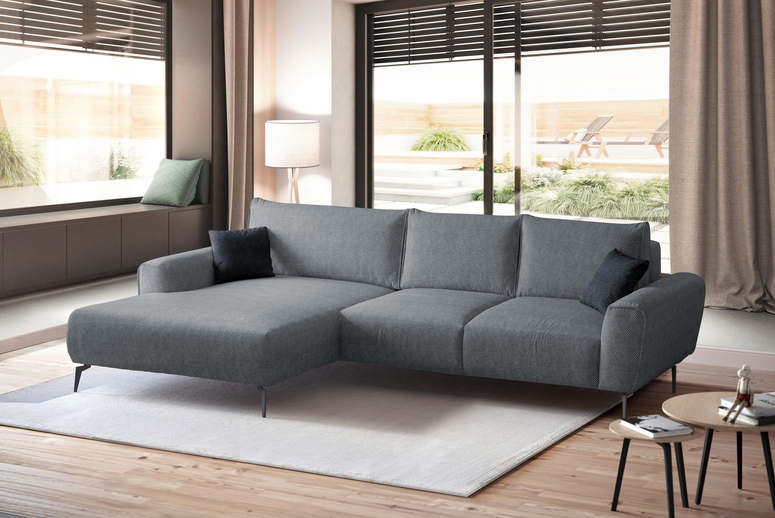 ECKSOFA in Webstoff Grau  - Schwarz/Grau, Design, Textil/Metall (170/272cm) - Welnova