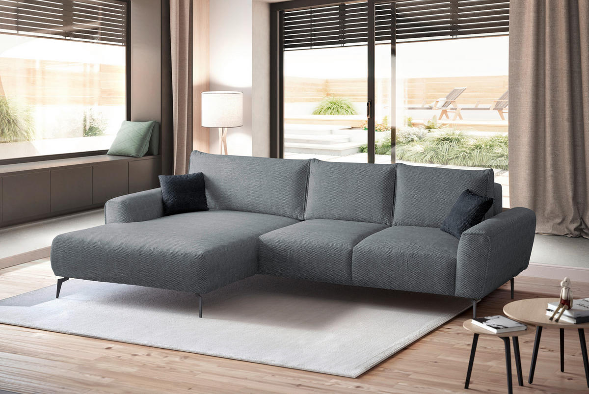 ECKSOFA in Webstoff Grau  - Schwarz/Grau, Design, Textil/Metall (170/272cm) - Welnova