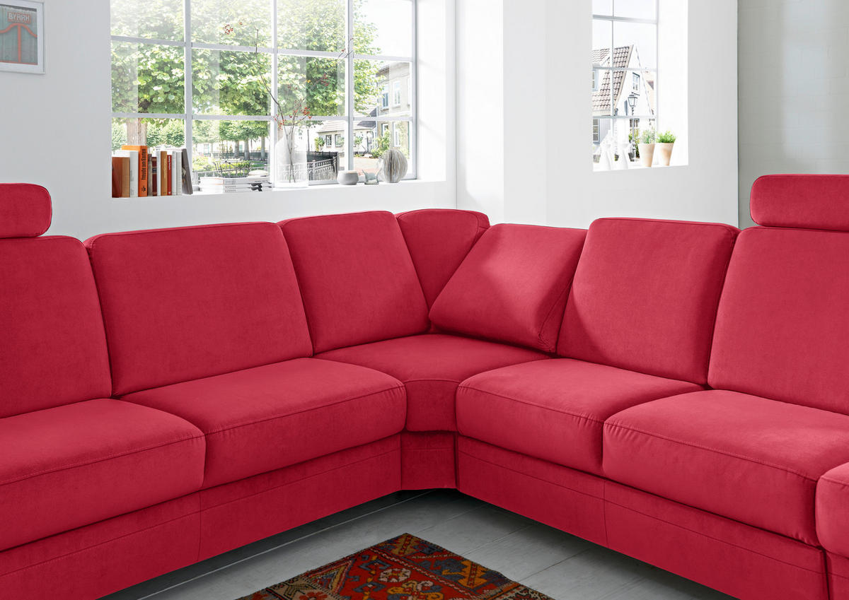 ECKSOFA in Flachgewebe Rot  - Rot/Alufarben, Konventionell, Textil/Metall (269/287cm) - Beldomo System