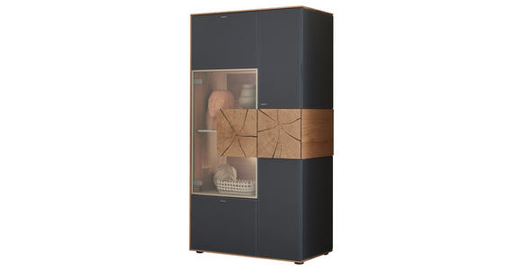 HIGHBOARD Anthrazit, Eichefarben  77/148/39 cm  - Edelstahlfarben/Eichefarben, Design, Glas/Holz (77/148/39cm) - Valnatura