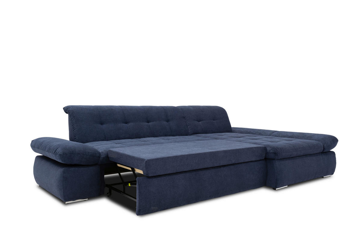 ECKSOFA Dunkelblau Mikrofaser  - Chromfarben/Dunkelblau, KONVENTIONELL, Textil/Metall (300/172cm) - MID.YOU