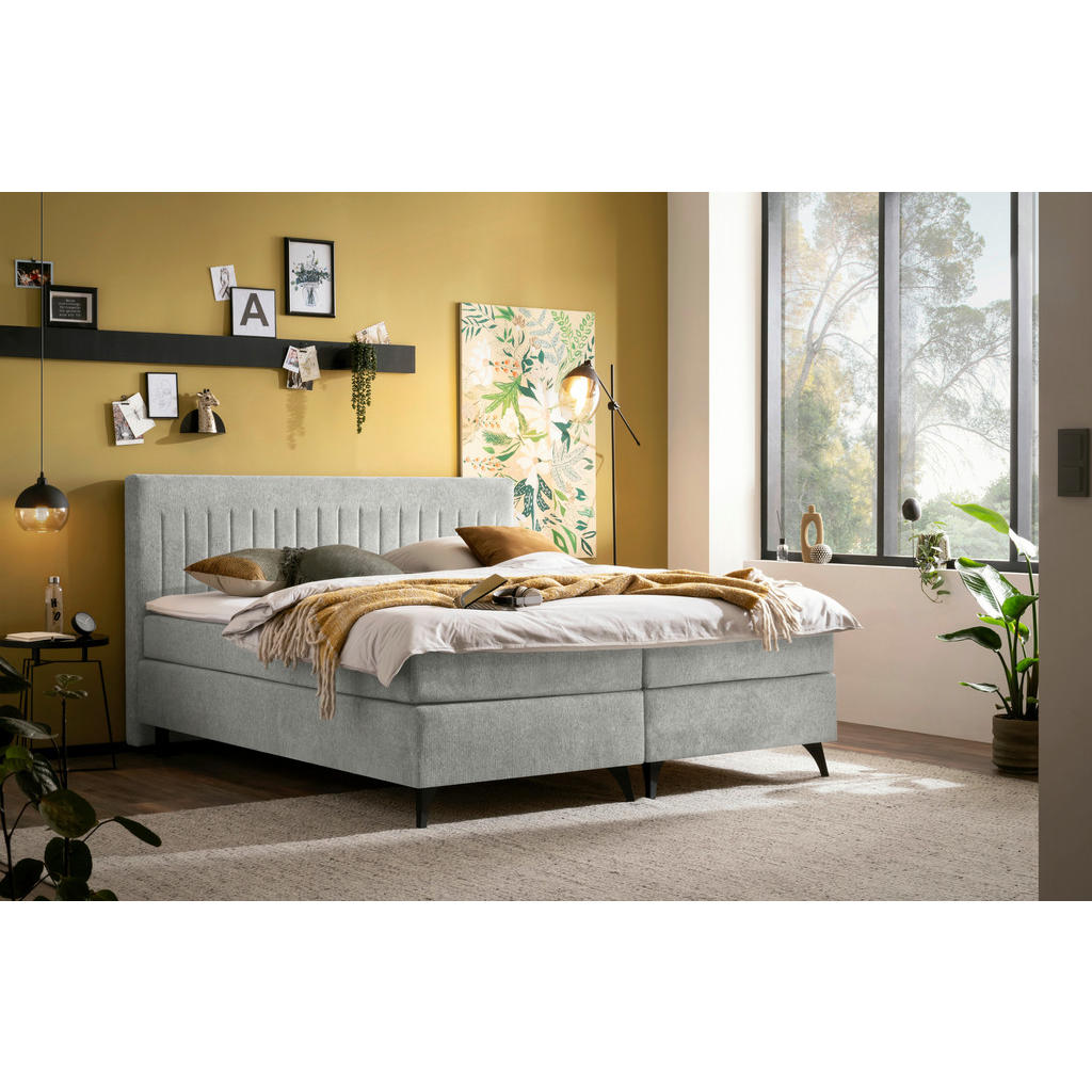 Thumbnail - Boxxx Boxspringbett, Grau, Textil, H3 + H4, Höhe ca. 17 cm, 180x200 cm, Stoffauswahl, Topper durchgehend, Matratze in ve...