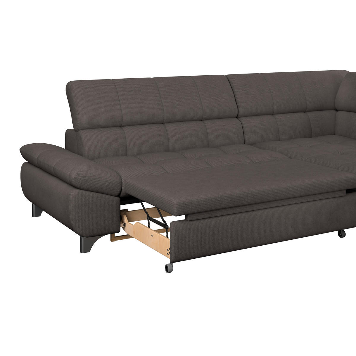 ECKSOFA Braun Chenille  - Chromfarben/Braun, KONVENTIONELL, Textil/Metall (312/234cm) - Livetastic