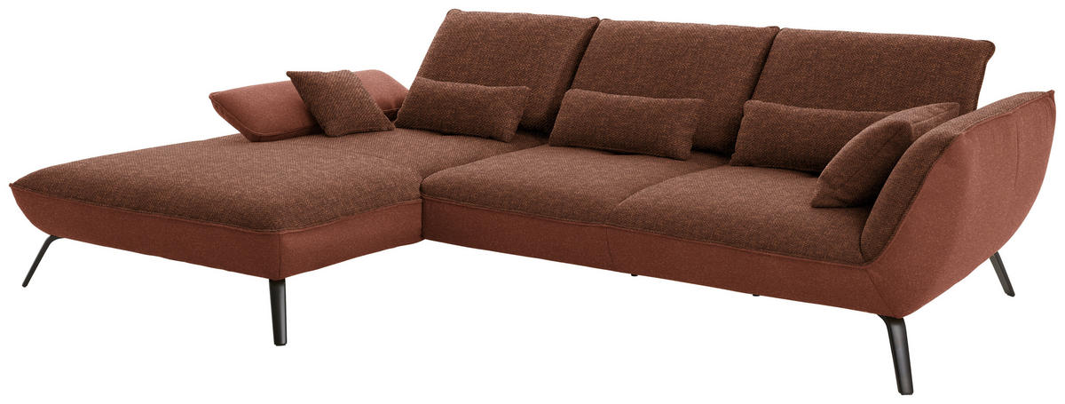 ECKSOFA in Flachgewebe Kupferfarben  - Schwarz/Kupferfarben, Design, Textil/Metall (191/301cm) - Moderano