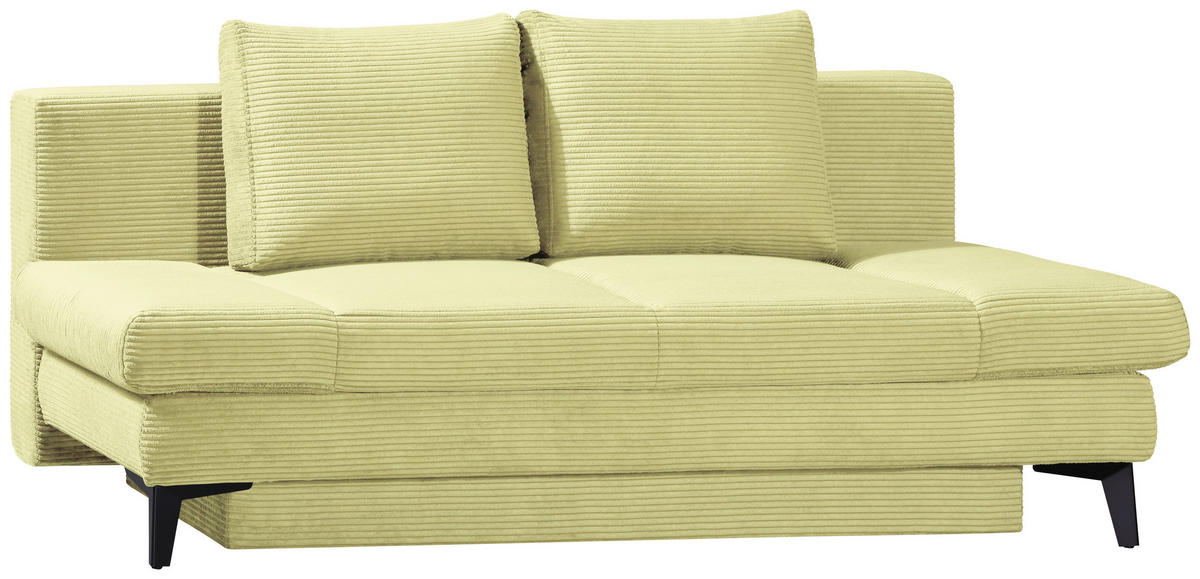 SCHLAFSOFA Cord Hellgrün  inkl. Bettkasten, Schlaffunktion, Armteilverstellung  - Schwarz/Hellgrün, Design, Textil/Metall (200/85/90cm) - Novel