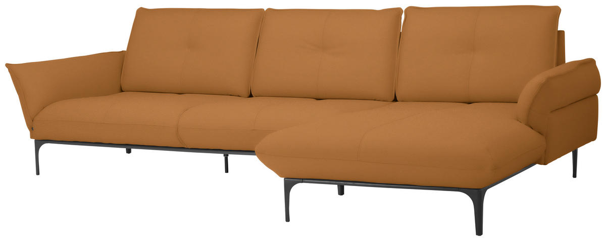 ECKSOFA in Echtleder Braun  - Schwarz/Braun, Design, Leder/Metall (319/182cm) - Valnatura