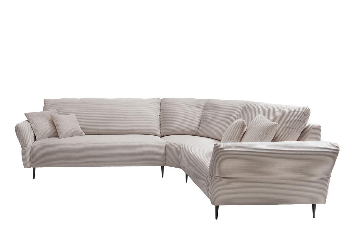 ECKSOFA Beige Cord  - Beige/Schwarz, Design, Textil/Metall (294/256cm) - Livetastic