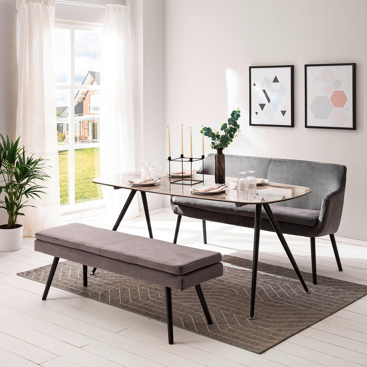 MATBORD i metall, glas, keramik 175/85/75 cm   - svart/grå, Modern, metall/glas (175/85/75cm) - Novel