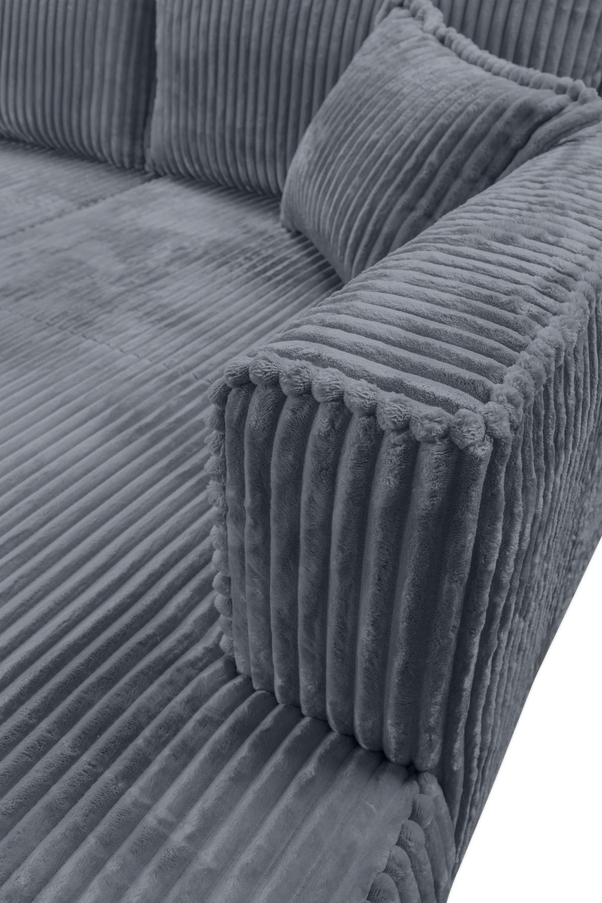 ECKSOFA in Cord Grau  - Schwarz/Grau, Modern, Holz/Textil (322/208cm) - MID.YOU