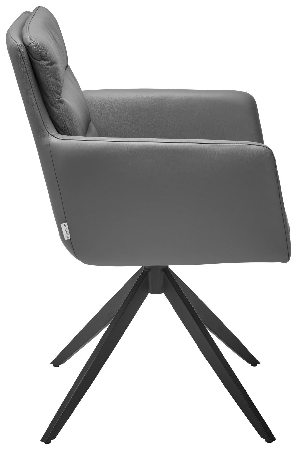 ŽIDLE S PODRUČKAMI, ocel, tmavě šedá - černá/tmavě šedá, Design, kov/kůže (60/88/62.5cm) - Livetastic