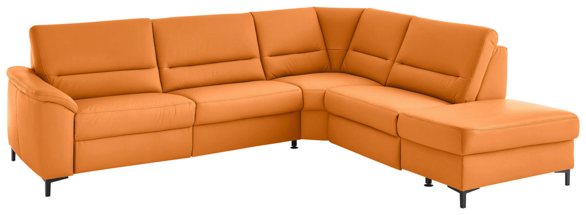 ECKSOFA  in Echtleder Orange  290/249 cm  - Schwarz/Orange, KONVENTIONELL, Leder/Metall (290/249cm) - Beldomo Premium