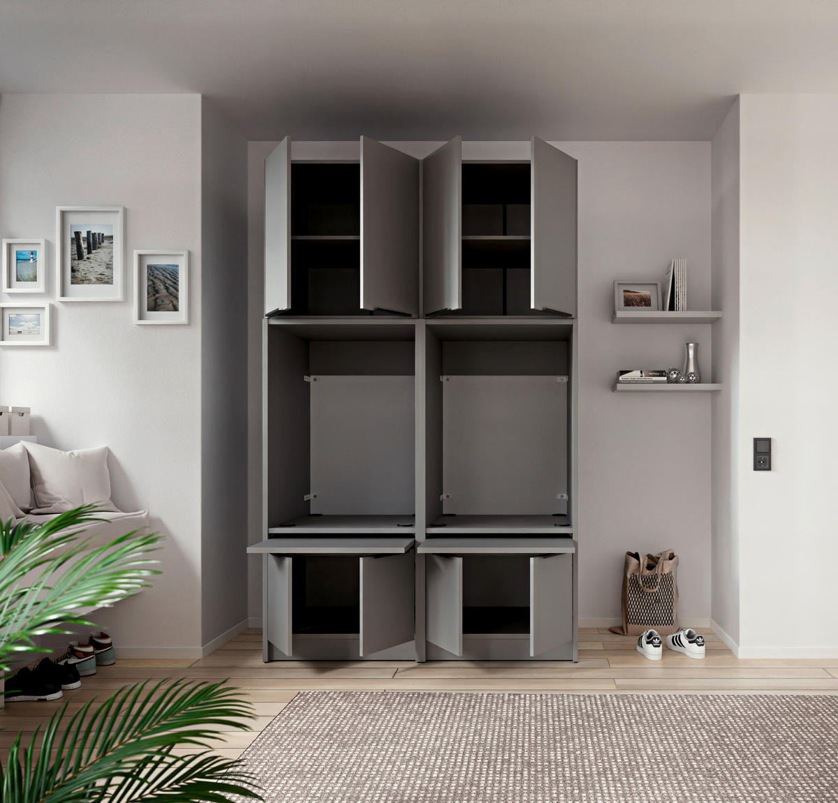 AUFSATZSCHRANK 70/70/68 cm   - Schwarz/Grau, Basics, Holzwerkstoff/Metall (70/70/68cm) - MID.YOU