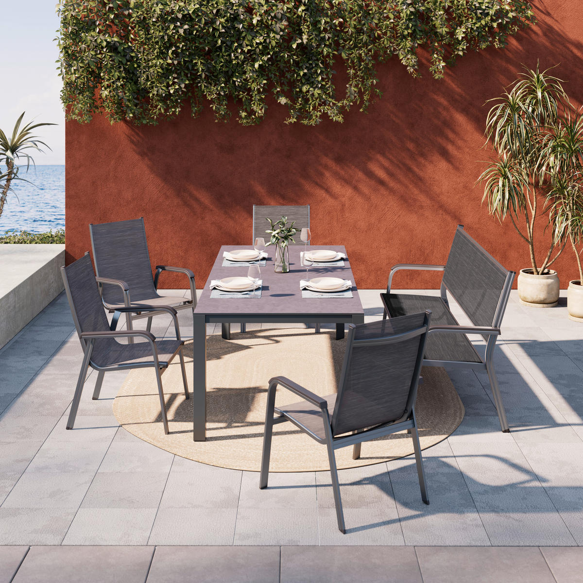 GARTENTISCH 220/100/75 cm Metall, Kunststoff rechteckig  - Anthrazit/Grau, Design, Kunststoff/Metall (220/100/75cm) - Amatio