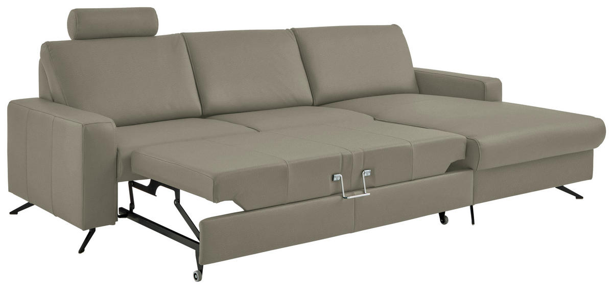 ECKSOFA - Platinfarben/Schwarz, Design, Leder/Metall (267/165cm) - Beldomo Premium
