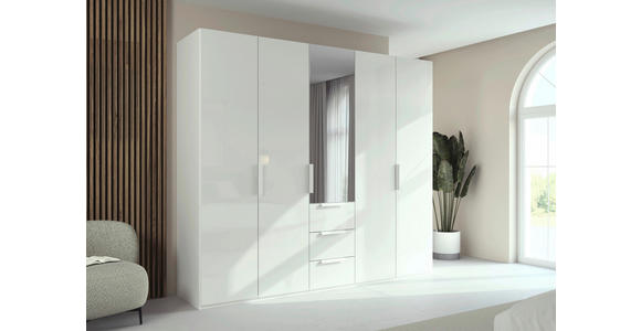 DREHTÜRENSCHRANK 251/223/61 cm,  in Weiß, Weiß Hochglanz, 5-türig  - Weiß Hochglanz/Weiß, Basics, Glas/Holzwerkstoff (251/223/61cm) - Novel