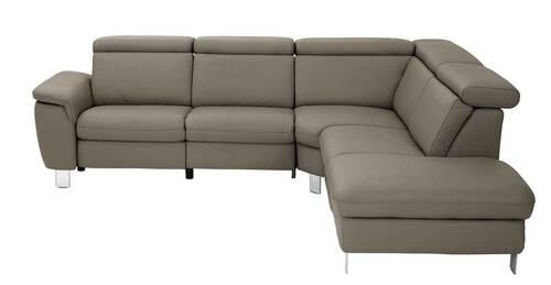 ECKSOFA in Echtleder Graubraun  - Graubraun/Alufarben, Design, Leder/Metall (271/239cm) - Cantus