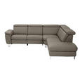 ECKSOFA in Echtleder Graubraun  - Graubraun/Alufarben, Design, Leder/Metall (271/242cm) - Cantus