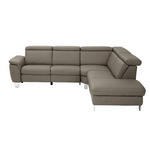 ECKSOFA in Echtleder Graubraun  - Graubraun/Alufarben, Design, Leder/Metall (271/242cm) - Cantus