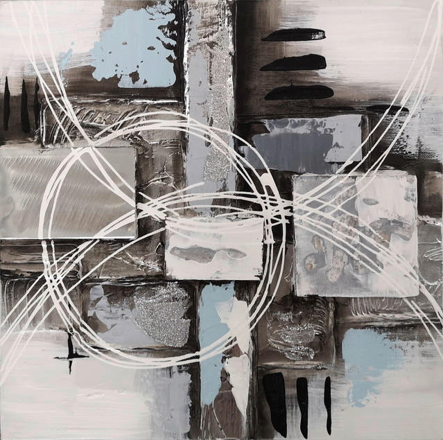 Monee Ölgemälde Blau, Grau, Schwarz, Weiß 30x30 cm