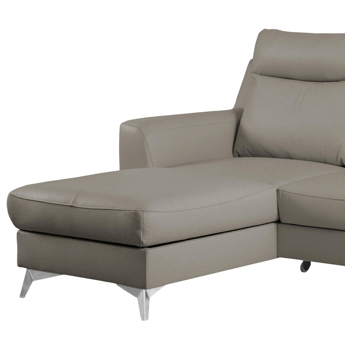 ECKSOFA Lederlook Echtleder Schlammfarben  - Chromfarben/Schlammfarben, Design, Leder/Textil (236/168cm) - Livetastic