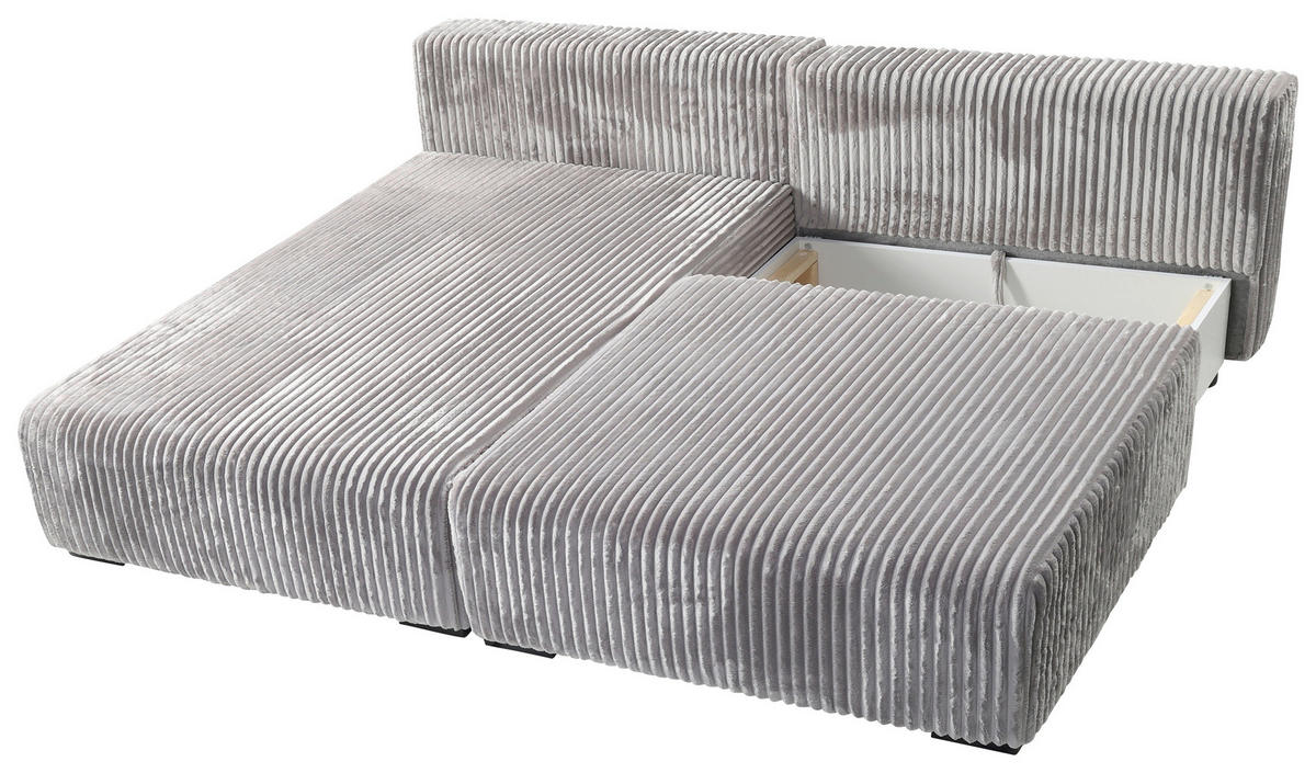 ECKSOFA in Cord Hellgrau  - Hellgrau/Schwarz, Modern, Holz/Textil (145/210cm) - MID.YOU