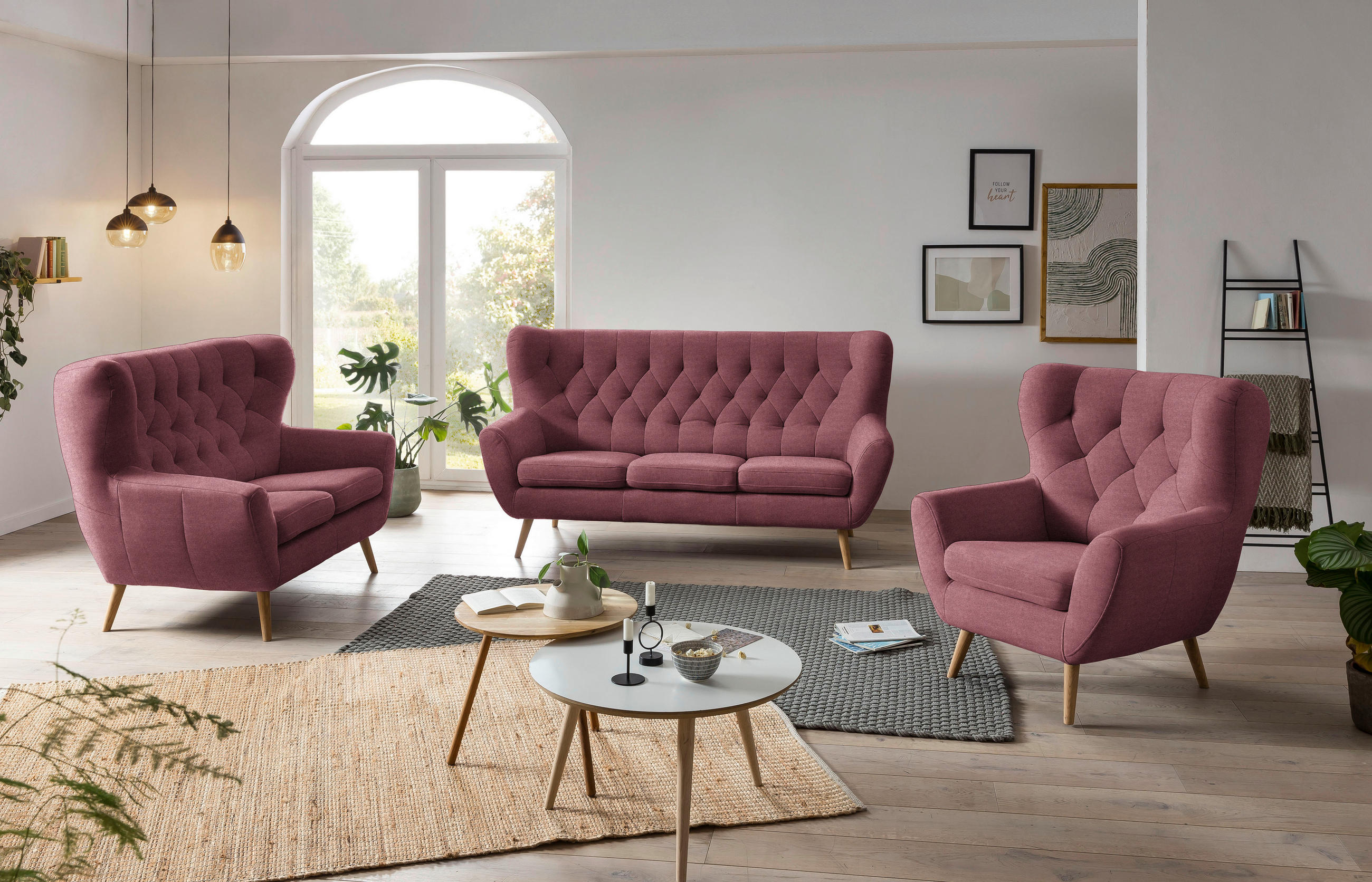 3-SITZER-SOFA in Mikrofaser Weinrot - Weinrot, Design, Holz/Textil (187/101/95cm) - Stylife