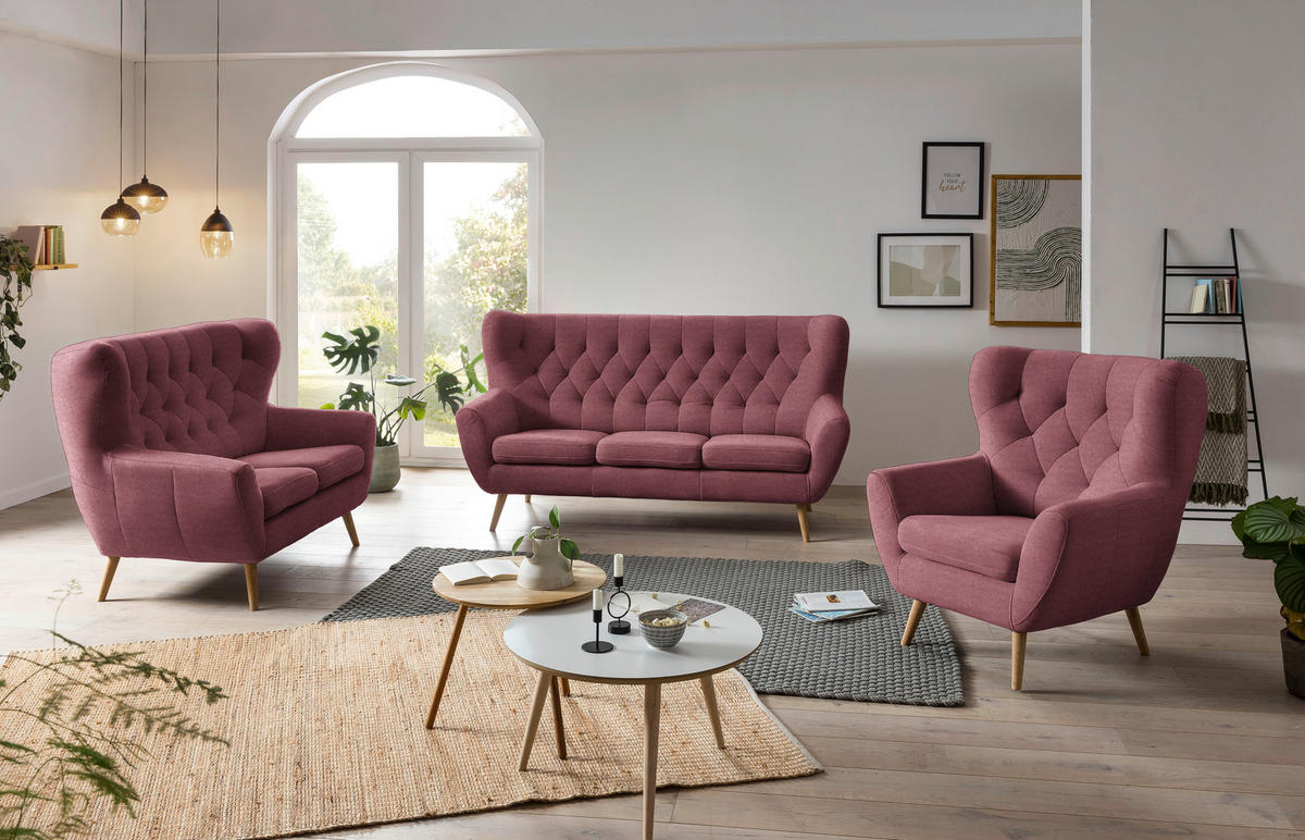 3-SITZER-SOFA in Mikrofaser Weinrot  - Weinrot, Design, Holz/Textil (187/101/95cm) - Stylife