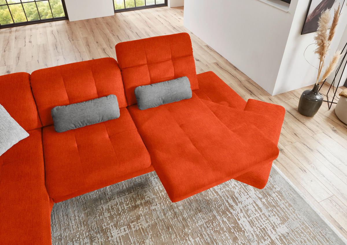ECKSOFA in Flachgewebe Orange  - Schwarz/Orange, Design, Textil/Metall (190/309cm) - Beldomo Style