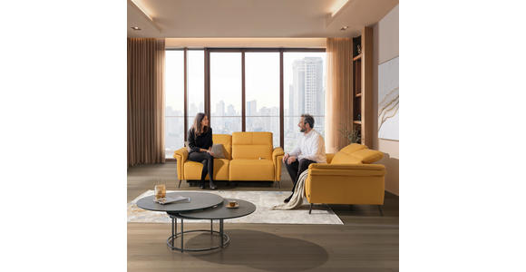 3-SITZER-SOFA Echtleder Currygelb - Currygelb/Schwarz, Design, Leder/Metall (210/79/104cm) - Emilio Belluti