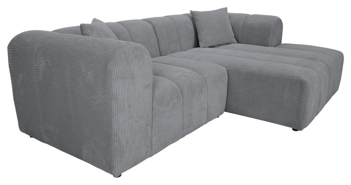 ECKSOFA Hellgrau Cord Zierkissen, Rücken echt  - Hellgrau/Schwarz, KONVENTIONELL, Kunststoff/Textil (250/162cm) - Carryhome
