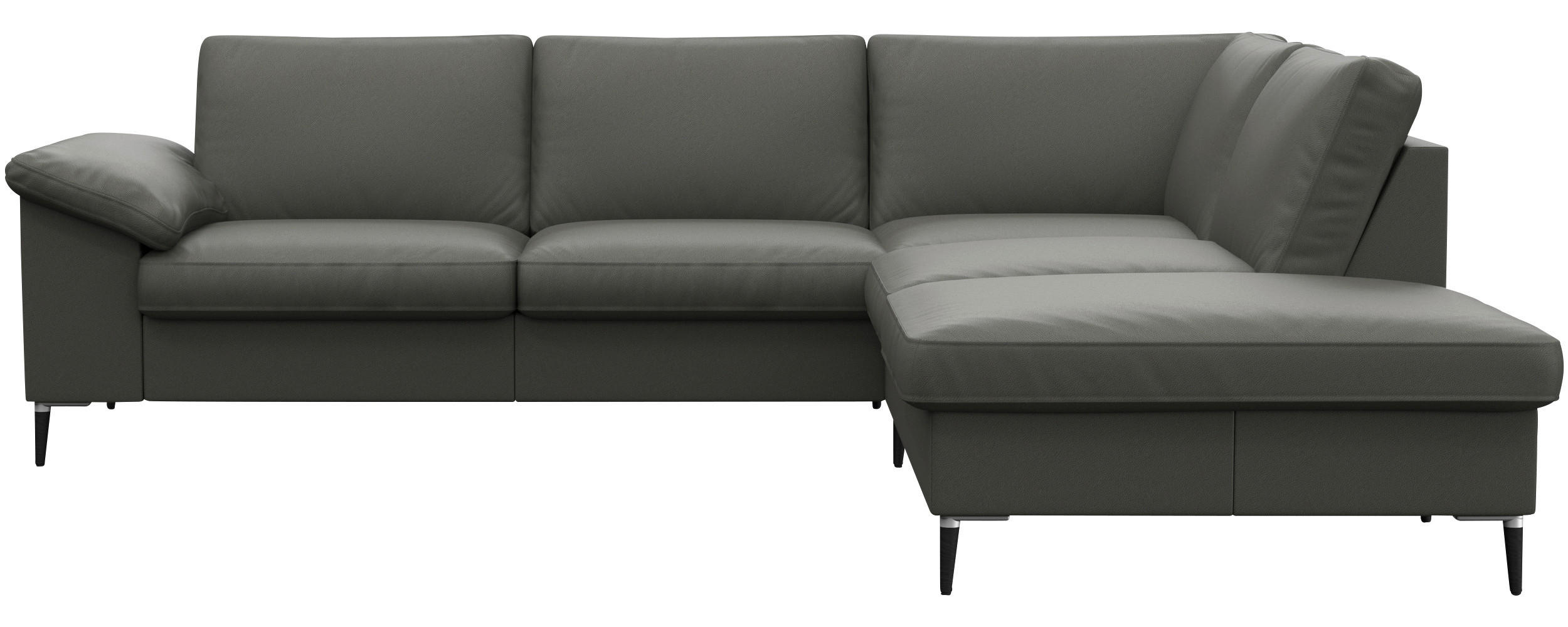 ECKSOFA Dunkelgrau Echtleder  - Dunkelgrau/Schwarz, Design, Leder/Metall (247/225cm) - Livetastic