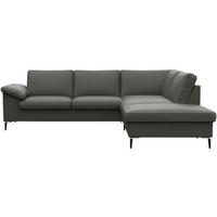 ECKSOFA Dunkelgrau Echtleder  - Dunkelgrau/Schwarz, Design, Leder/Metall (247/225cm) - Livetastic
