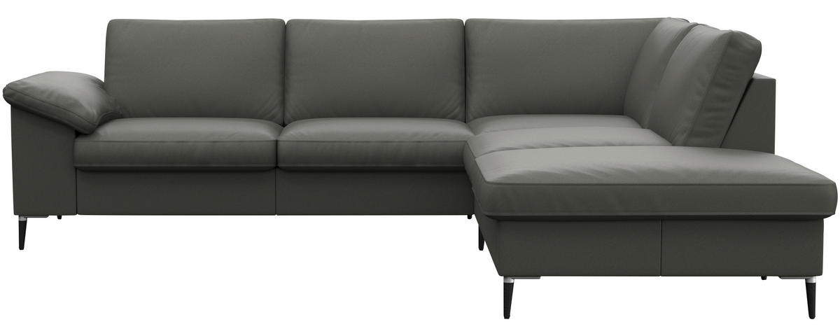 ECKSOFA Dunkelgrau Echtleder  - Dunkelgrau/Schwarz, Design, Leder/Metall (247/225cm) - Livetastic