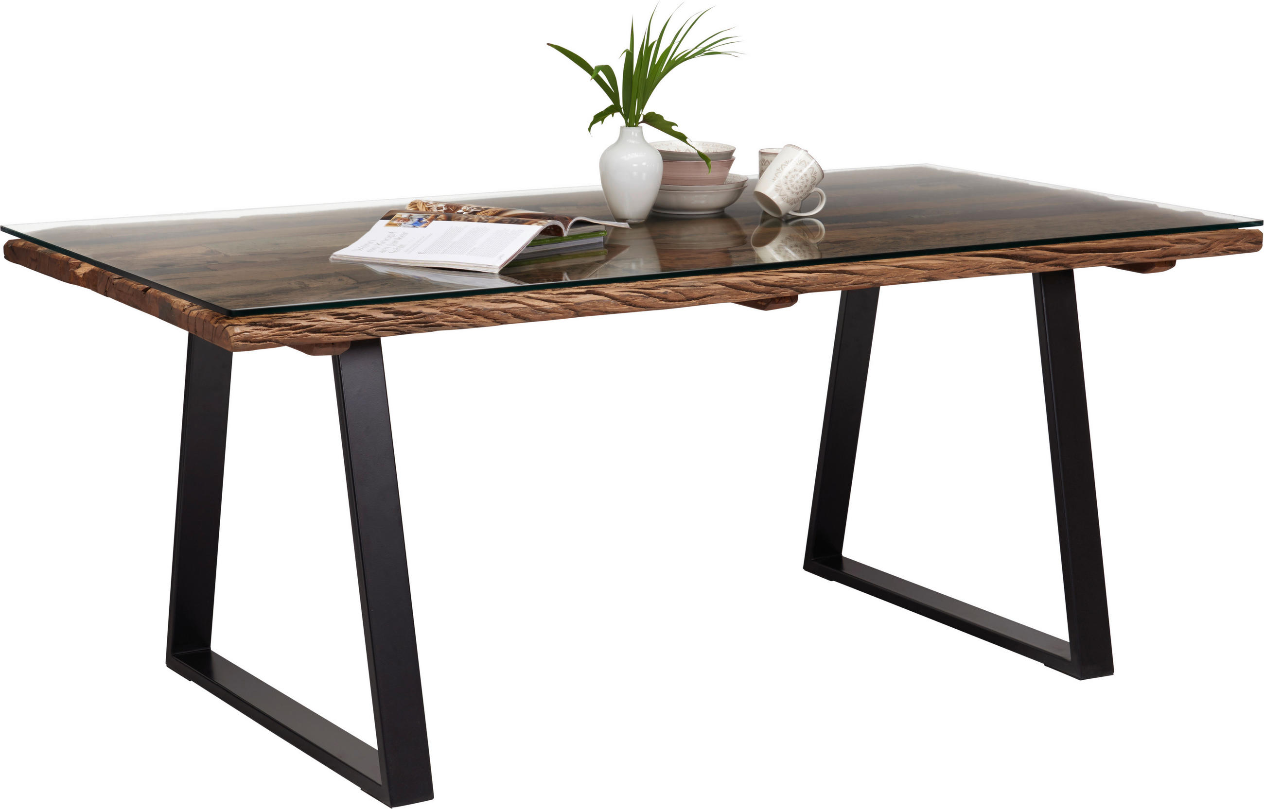 JEDÁLENSKÝ STÔL, prírodná farba, čierna, 190/95/76 cm - čierna/prírodná farba, Trend, kov/drevo (190/95/76cm) - Ambia Home