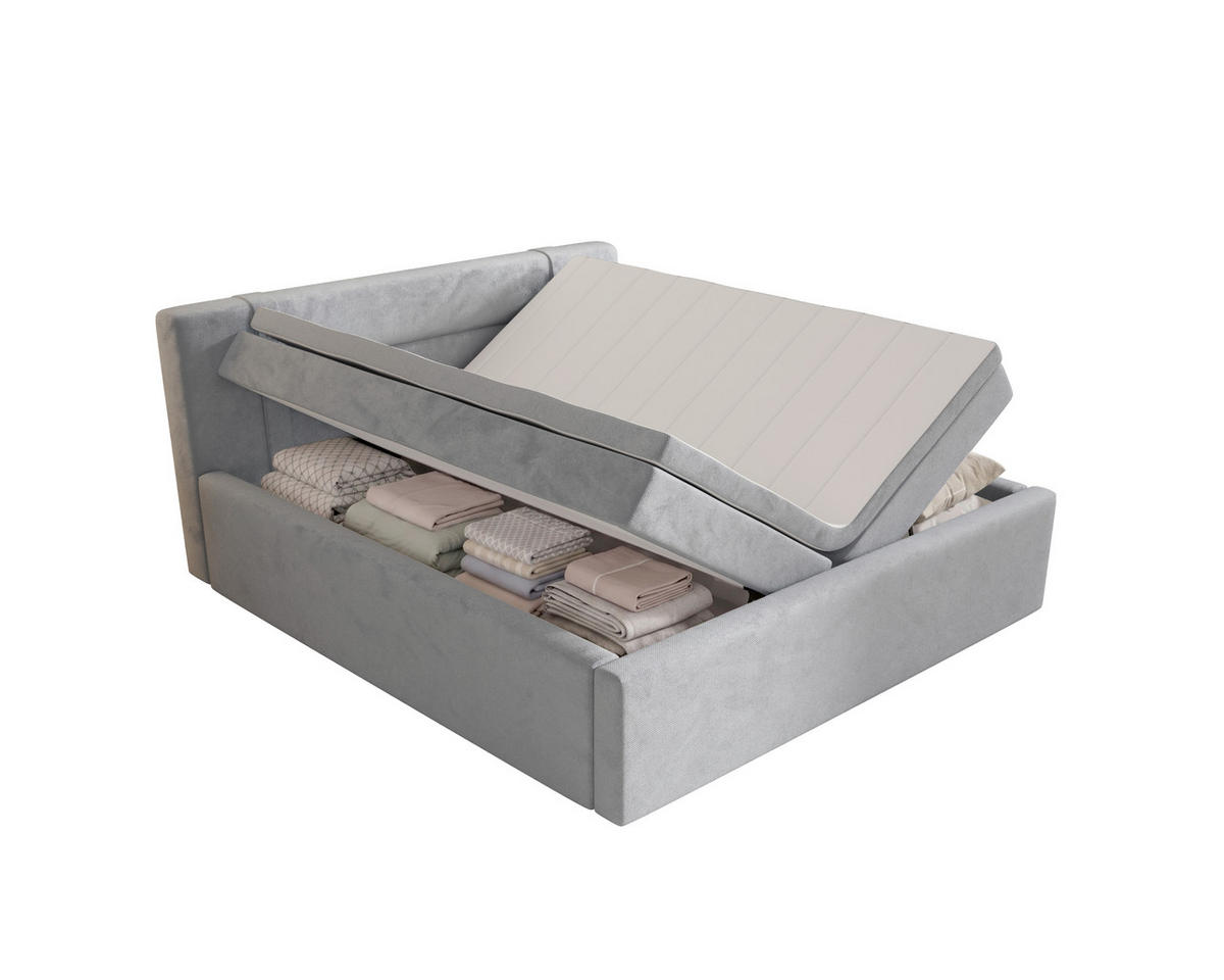 BOXBETT 180/200 cm,  in Grau, Bettkasten, Topper, H2 = mittel  - Grau, MODERN, Textil (180/200cm) - MID.YOU