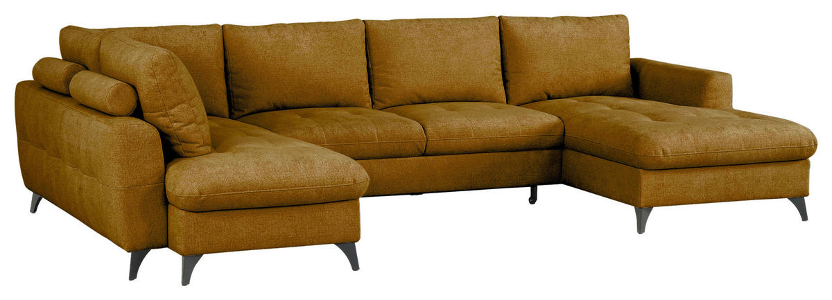WOHNLANDSCHAFT Senfgelb Chenille  - Senfgelb/Schwarz, KONVENTIONELL, Textil/Metall (188/340/160cm) - Xora