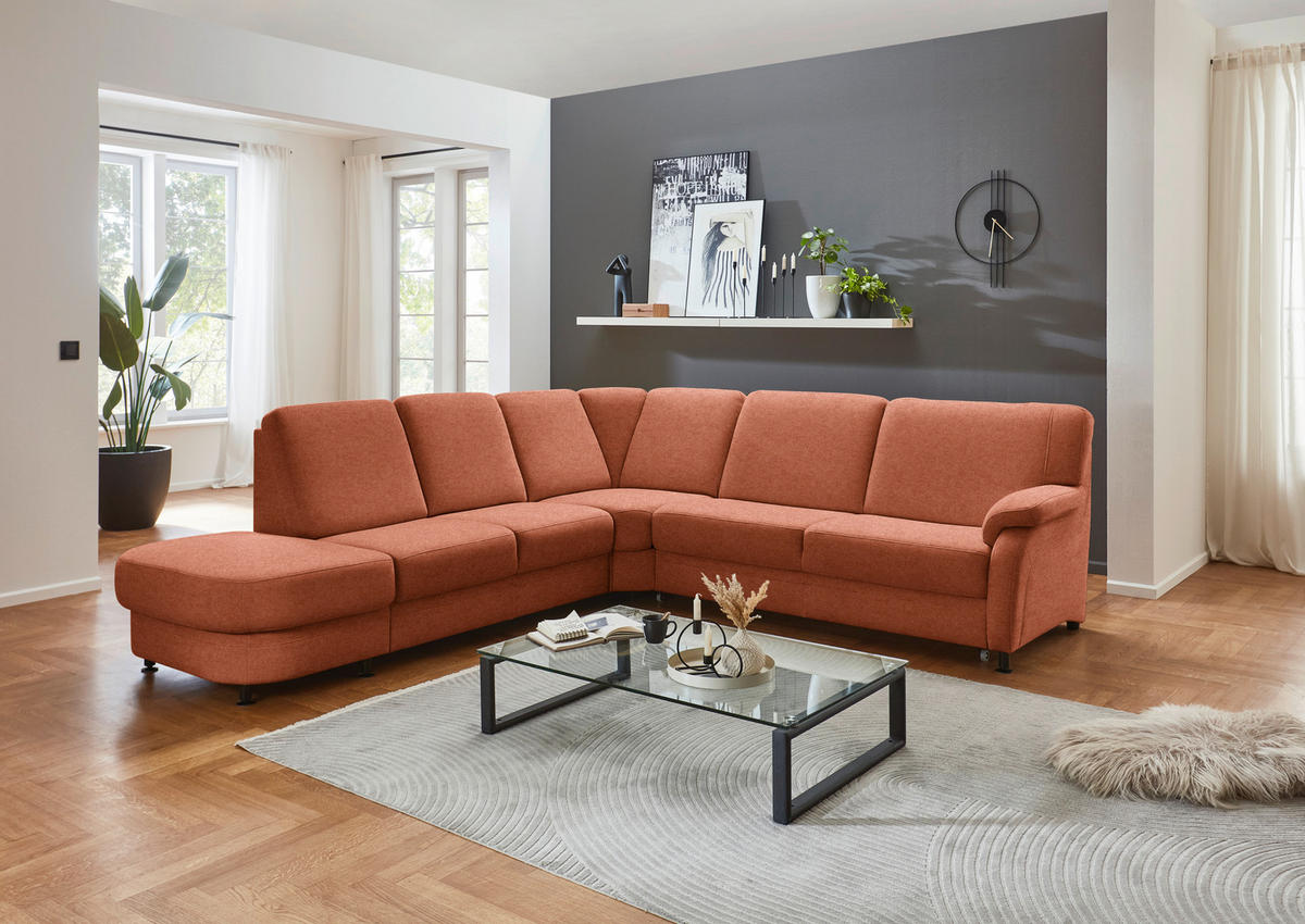 ECKSOFA  in Flachgewebe Rostfarben  287/269 cm  - Rostfarben/Schwarz, KONVENTIONELL, Textil/Metall (287/269cm) - Beldomo System