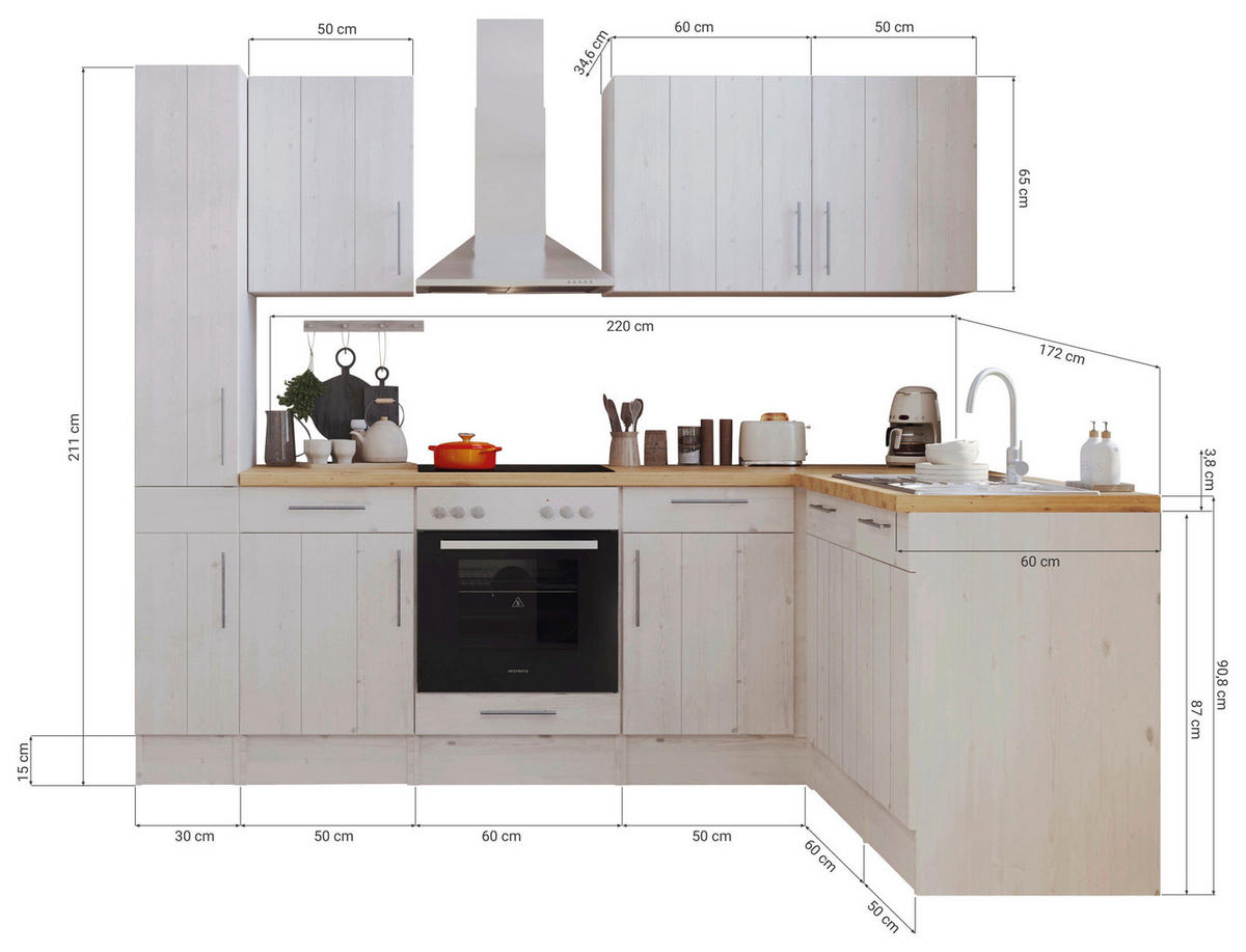 ECKKÜCHE 250/172 cm  in Weiss  - Weiss/Eichefarben, Romantik / Landhaus, Holzwerkstoff/Metall (250/172cm) - Respekta