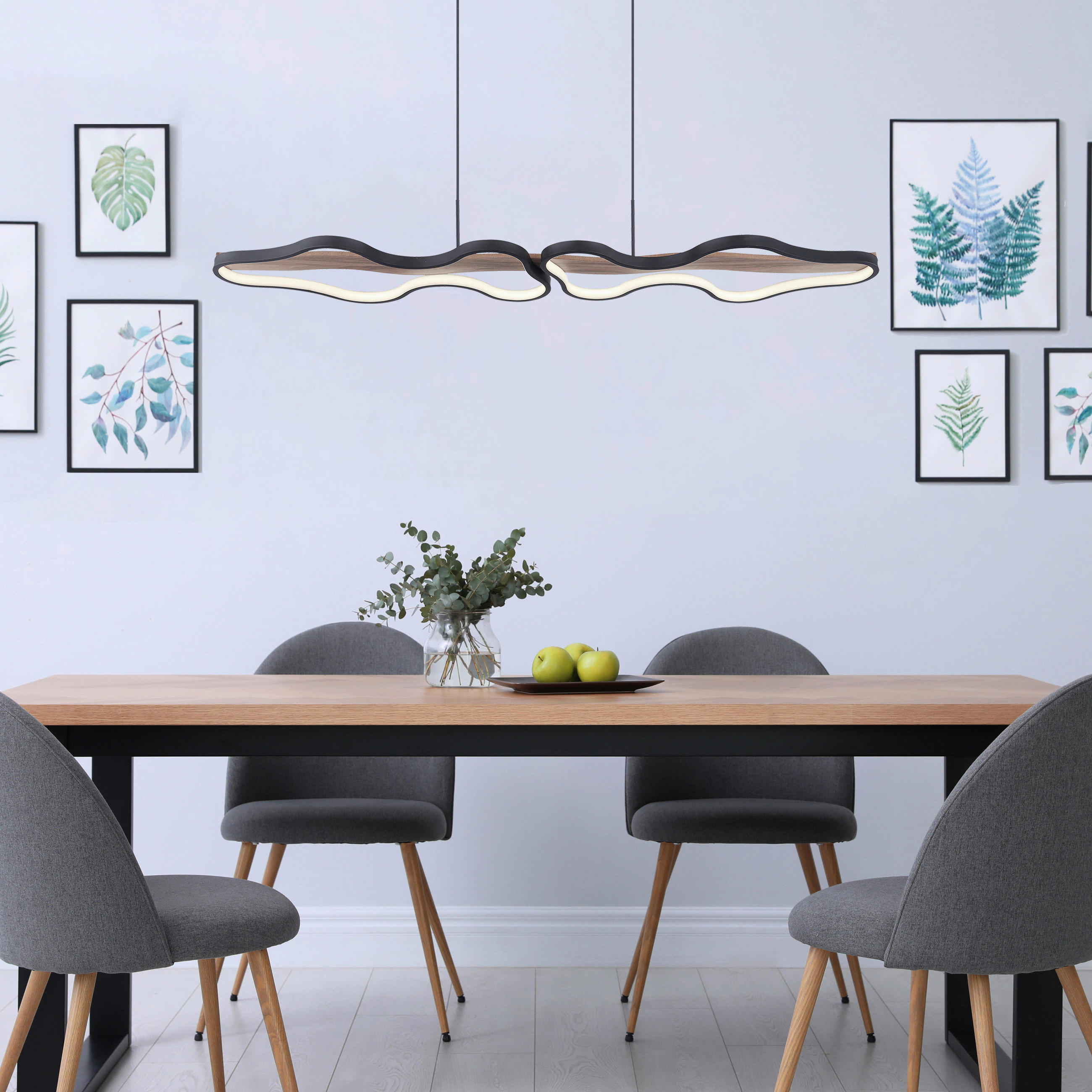 LED-HÄNGLAMPA 112/25,5/150 cm  - opal/svart, Design, metall/trä (112/25,5/150cm) - Globo