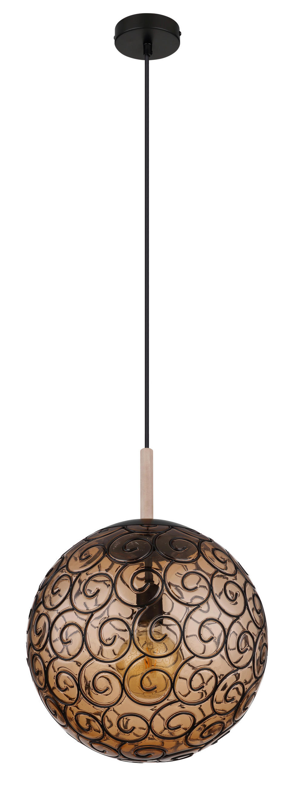 HÄNGLAMPA Maxi 35/120 cm  - svart/naturfärgad, Klassisk, metall/trä (35/120cm) - Globo