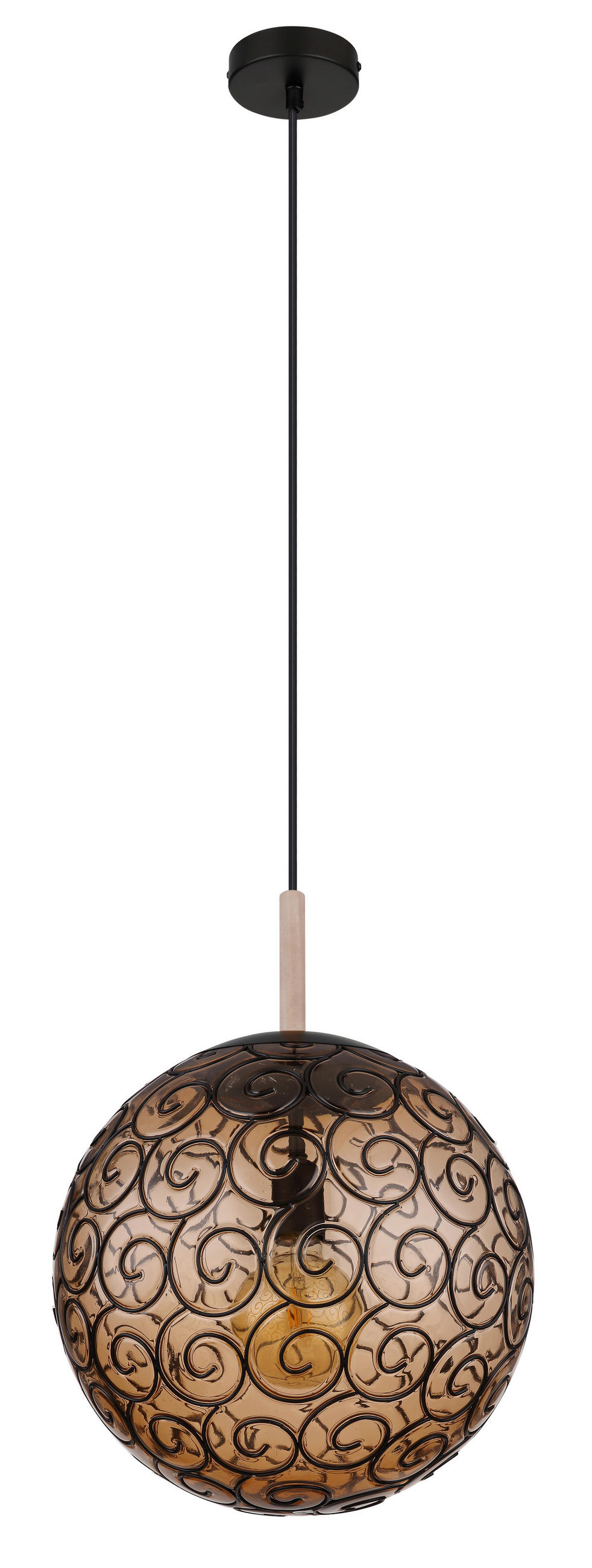 HÄNGELEUCHTE 35/120 cm  - Schwarz/Naturfarben, KONVENTIONELL, Holz/Kunststoff (35/120cm) - Globo