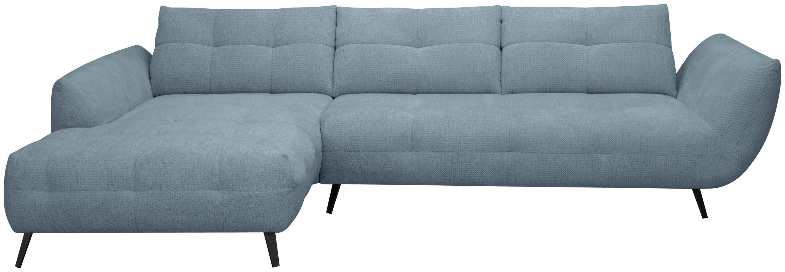 ECKSOFA Blaugrau Chenille Armlehnenkissen, Rücken echt, Sitztiefenverstellung  - Blaugrau/Schwarz, KONVENTIONELL, Textil/Metall (215/313cm) - Hom`in
