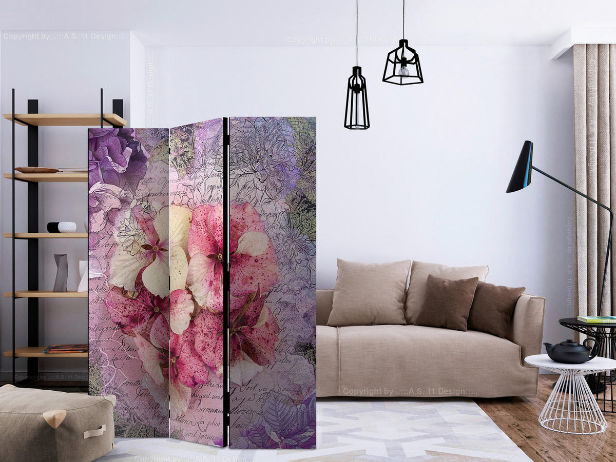 PARAVENT mit 3  Flügel - Pink/Lila, Basics, Holz/Textil (135/172/3cm) - artgeist